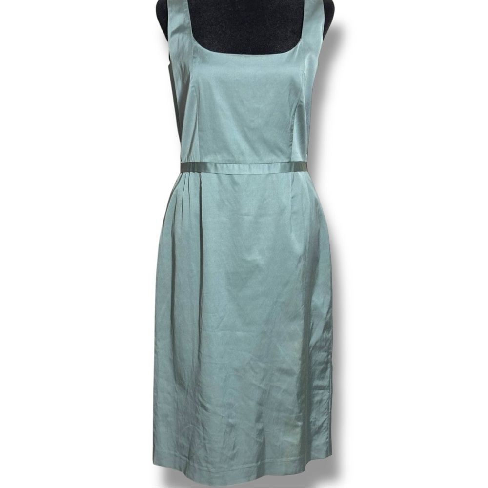 Ann Louise Roswald UK 12 Stylish Light Teal Empire Waist Sleeveless Satin Dress - Picture 2 of 16